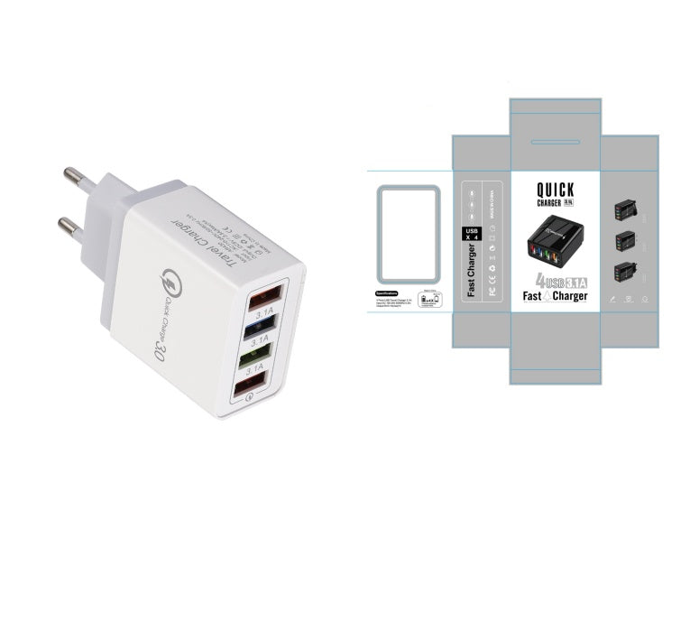 4-Port USB Fast Charger - Quick Charge 3.0 Multi-Device Adapter