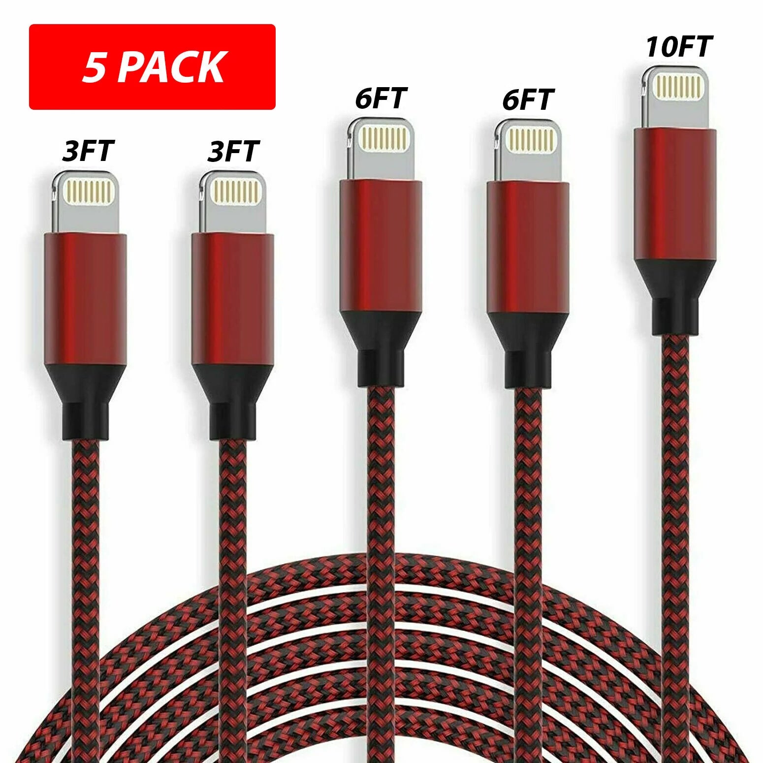 5 Pack Fast Charger USB Cable for Iphone 6 7 8Plus Iphone XR XS Max 12 13 14 Pro