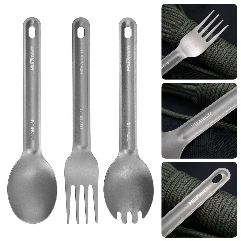 Portable Pure Titanium Spoon Outdoor Camping Ultralight Cookware Cutlery Fork Square Chopsticks EDC Environmental Accessories