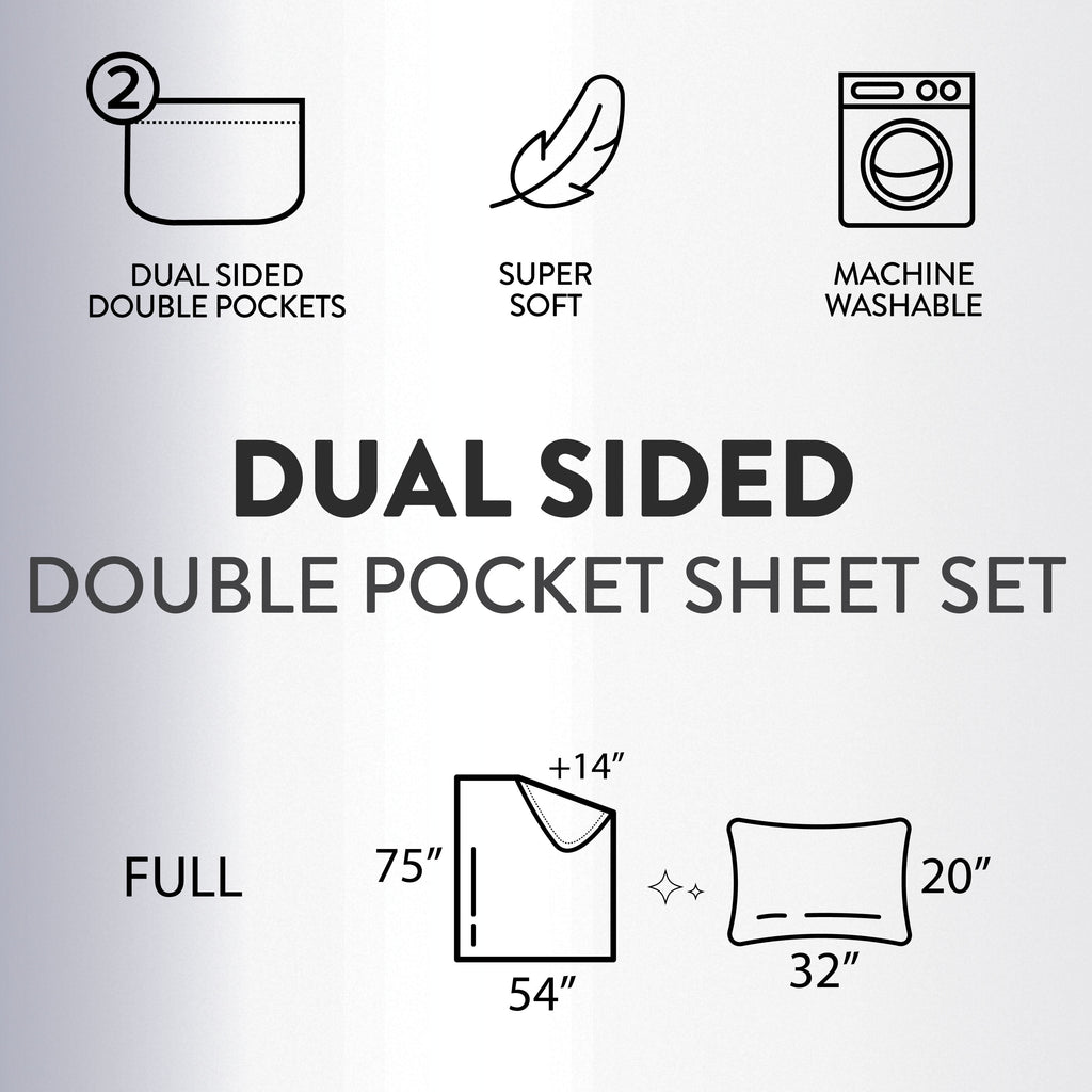 Double Sided Tech Pocket Fitted Sheet with Pillowcase, Full, Gray