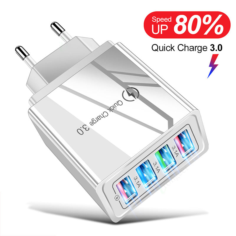 4-Port USB Fast Charger - Quick Charge 3.0 Multi-Device Adapter