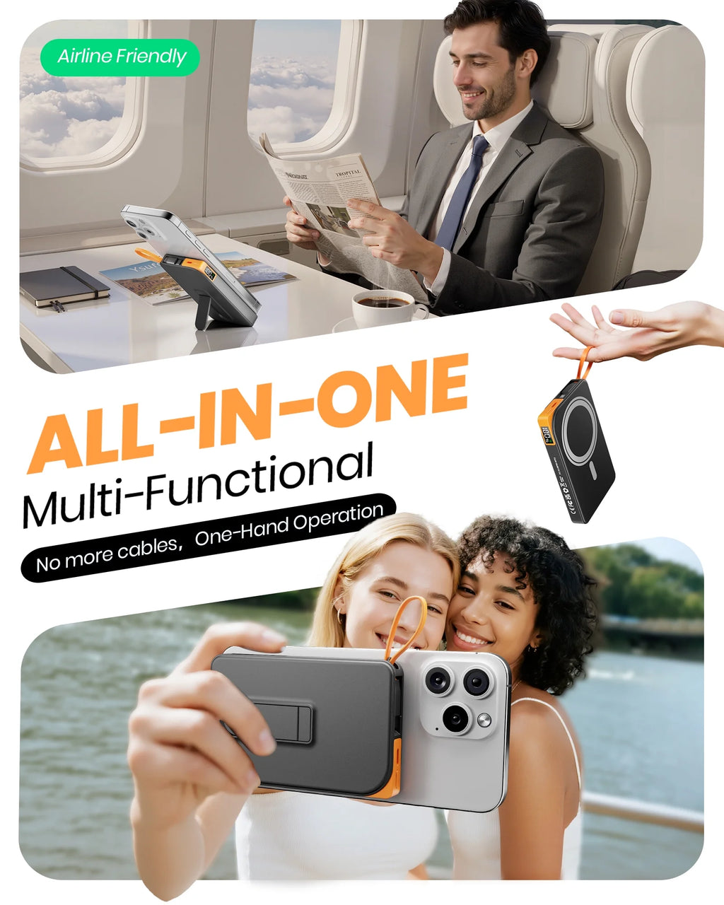 Magnetic Portable Charger for Magsafe, 10000Mah Power Bank, 22.5W Fast Charging Battery Bank, Built-In USB-C Cable with Foldable Stand and LED Display, Wireless Charger for Iphone 17/16, Andriod, Etc