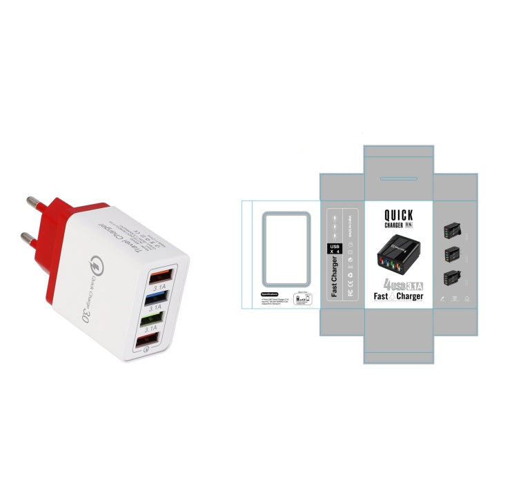 4-Port USB Fast Charger - Quick Charge 3.0 Multi-Device Adapter