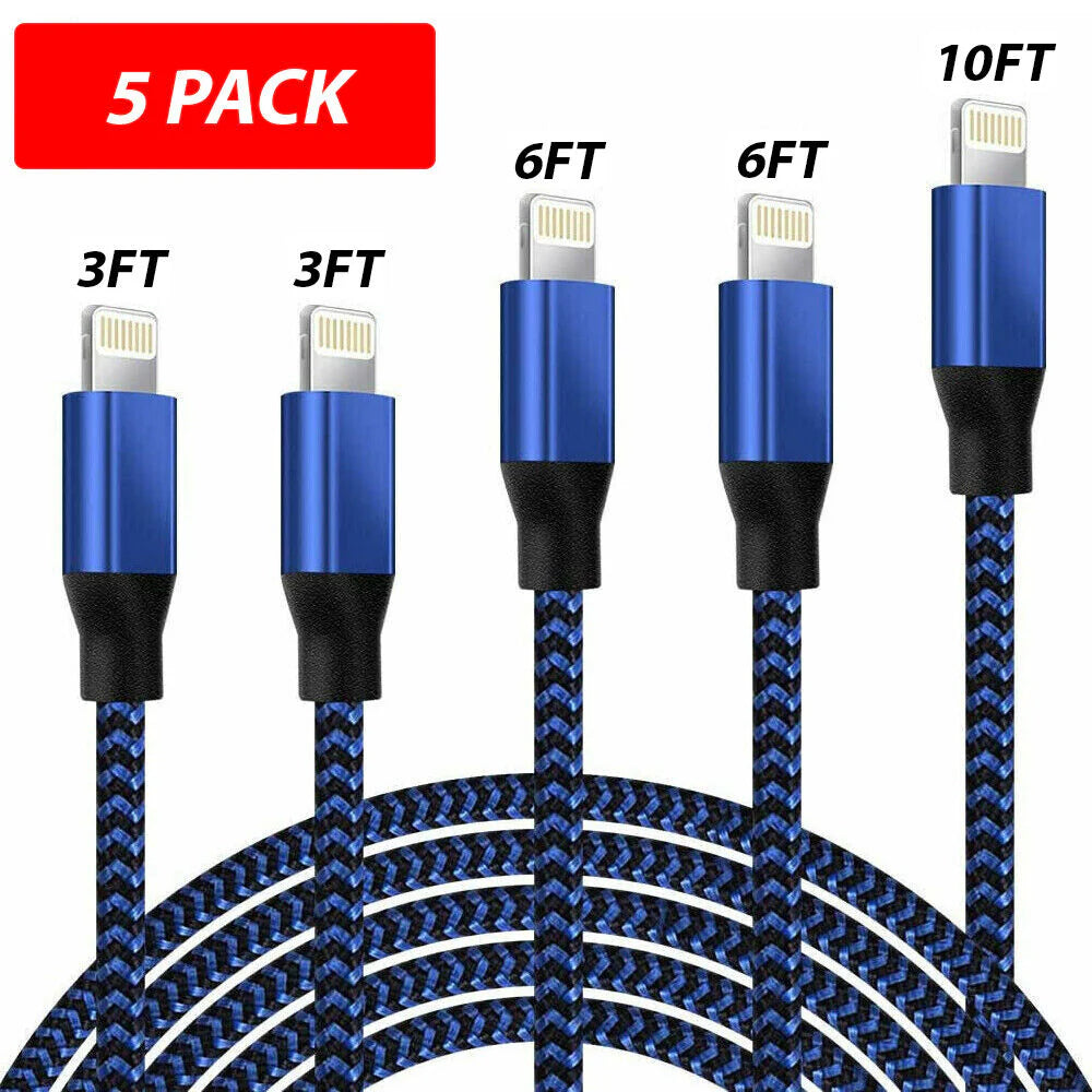5 Pack Fast Charger USB Cable for Iphone 6 7 8Plus Iphone XR XS Max 12 13 14 Pro