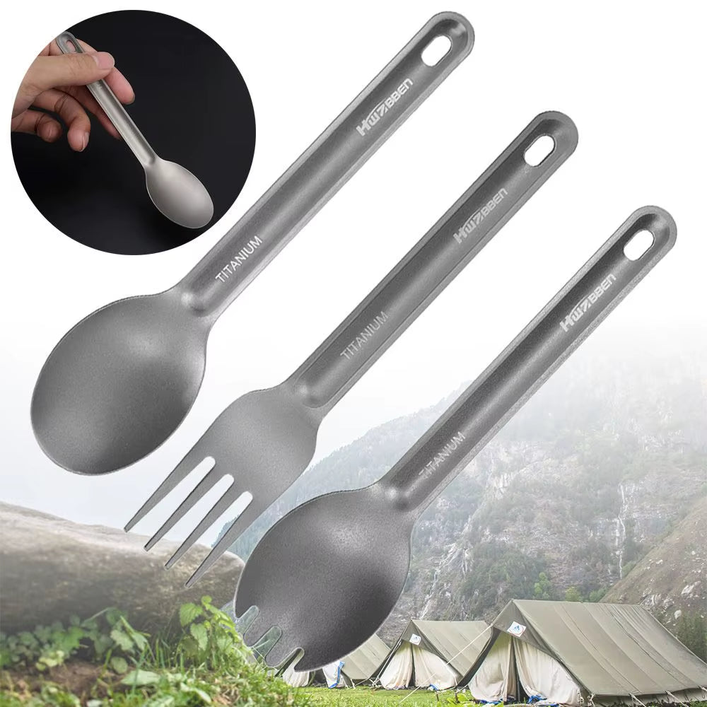 Portable Pure Titanium Spoon Outdoor Camping Ultralight Cookware Cutlery Fork Square Chopsticks EDC Environmental Accessories