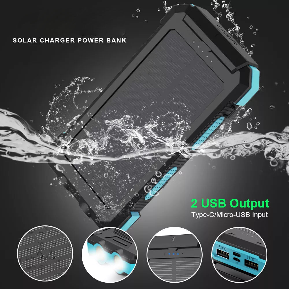 Power Bank Solar Portable Phone Charger Battery Pack, Outdoor Phone Power Supply