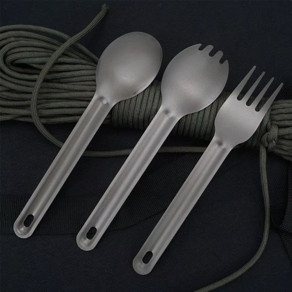 Portable Pure Titanium Spoon Outdoor Camping Ultralight Cookware Cutlery Fork Square Chopsticks EDC Environmental Accessories