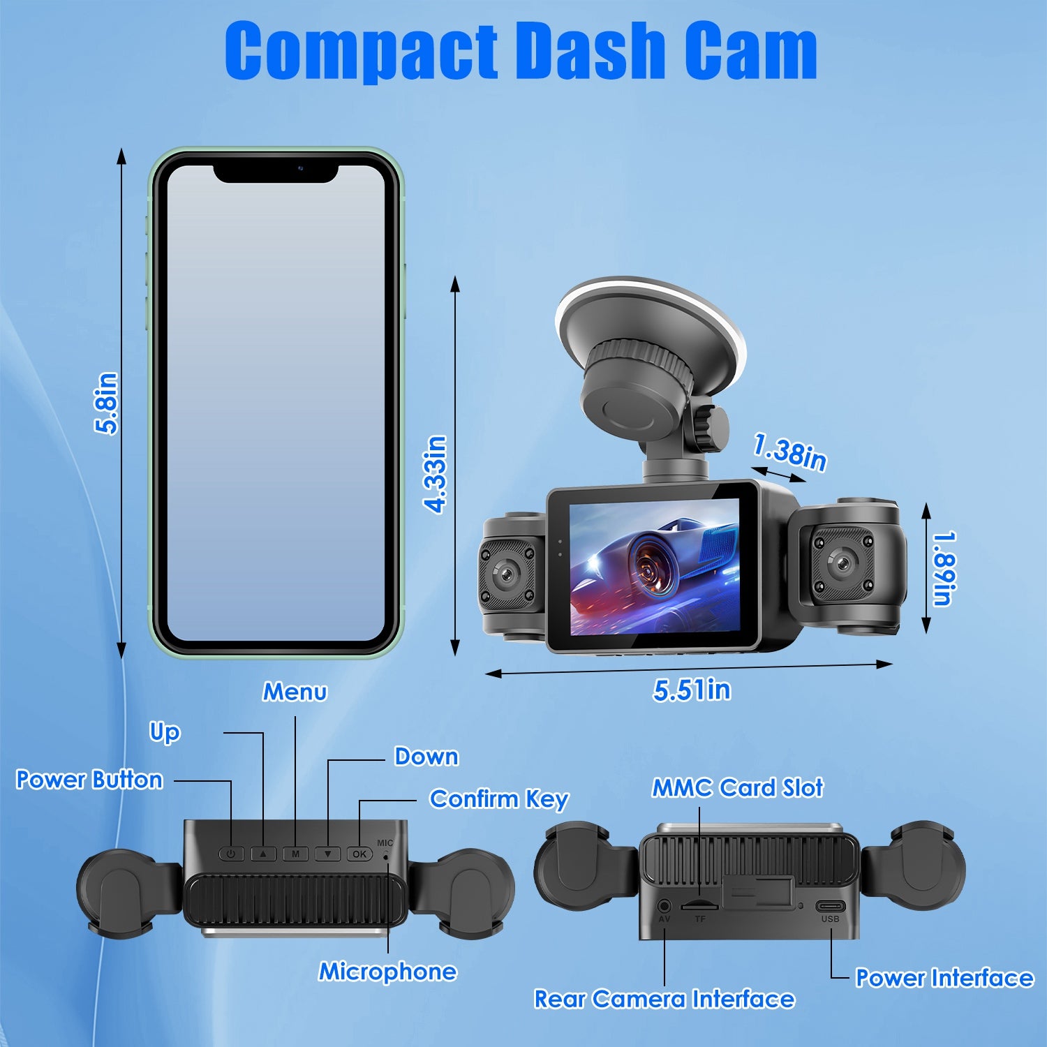 4 Channel Car Dash Cam With 128G MMC Card 1080P Front 720P Left Right 480P Rear G-Sensor Parking Monitor Loop Recording Night Vision 360 Degree Surveillance Car Camera