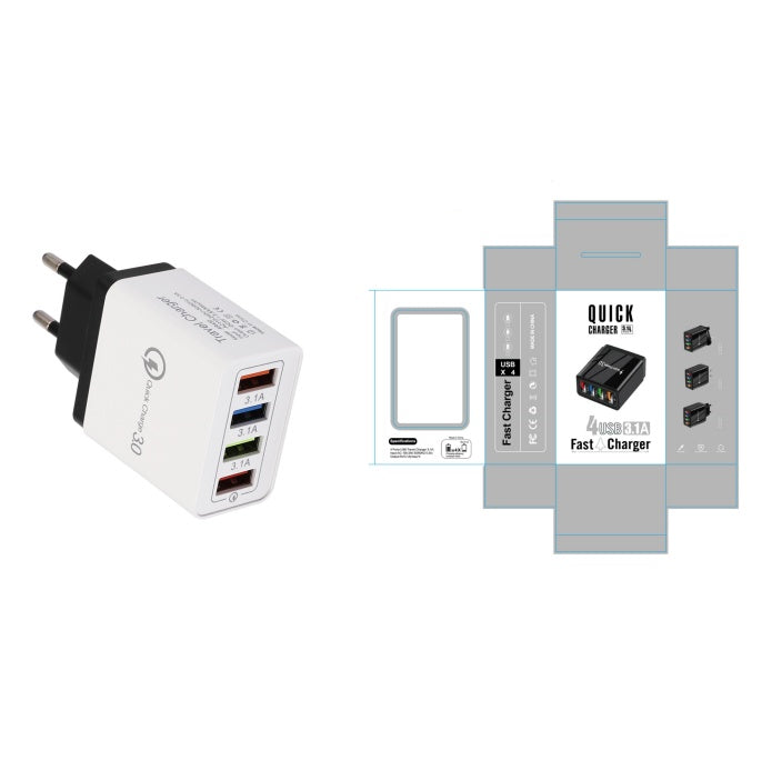 4-Port USB Fast Charger - Quick Charge 3.0 Multi-Device Adapter