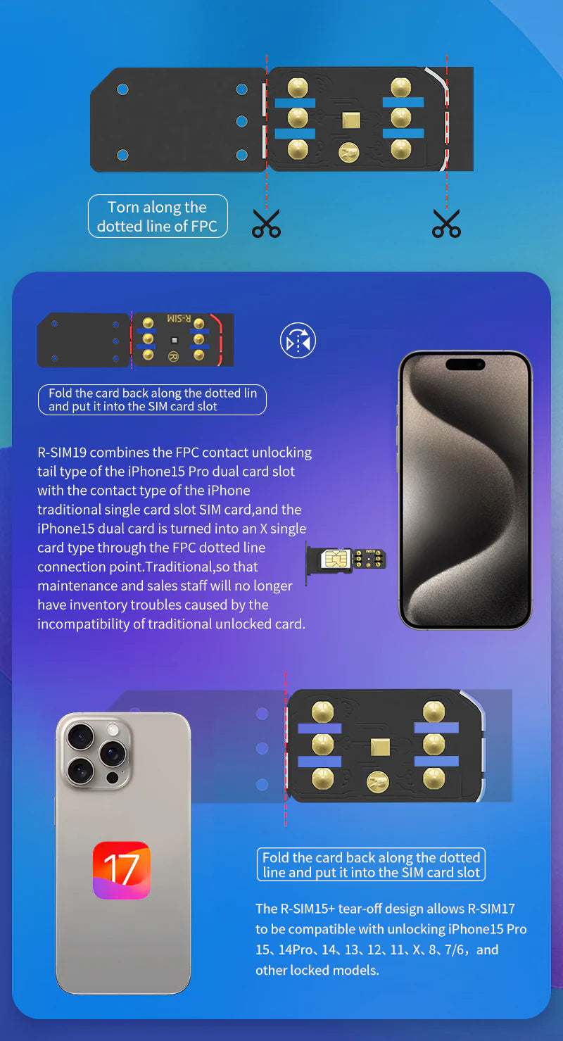 R-SIM19 NEW QPE Stable Unlock SIM Card for Iphone 15 plus 14 13 Pro Max 12 IOS17