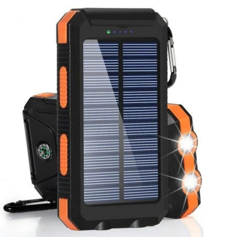 Solar Charger 20000Mah Power Bank Portable Solar Phone Charger, Camping Waterproof External Battery Charger for Cell Phone, 2 Usb/Led Flashlight with Compass for Outdoor Activities