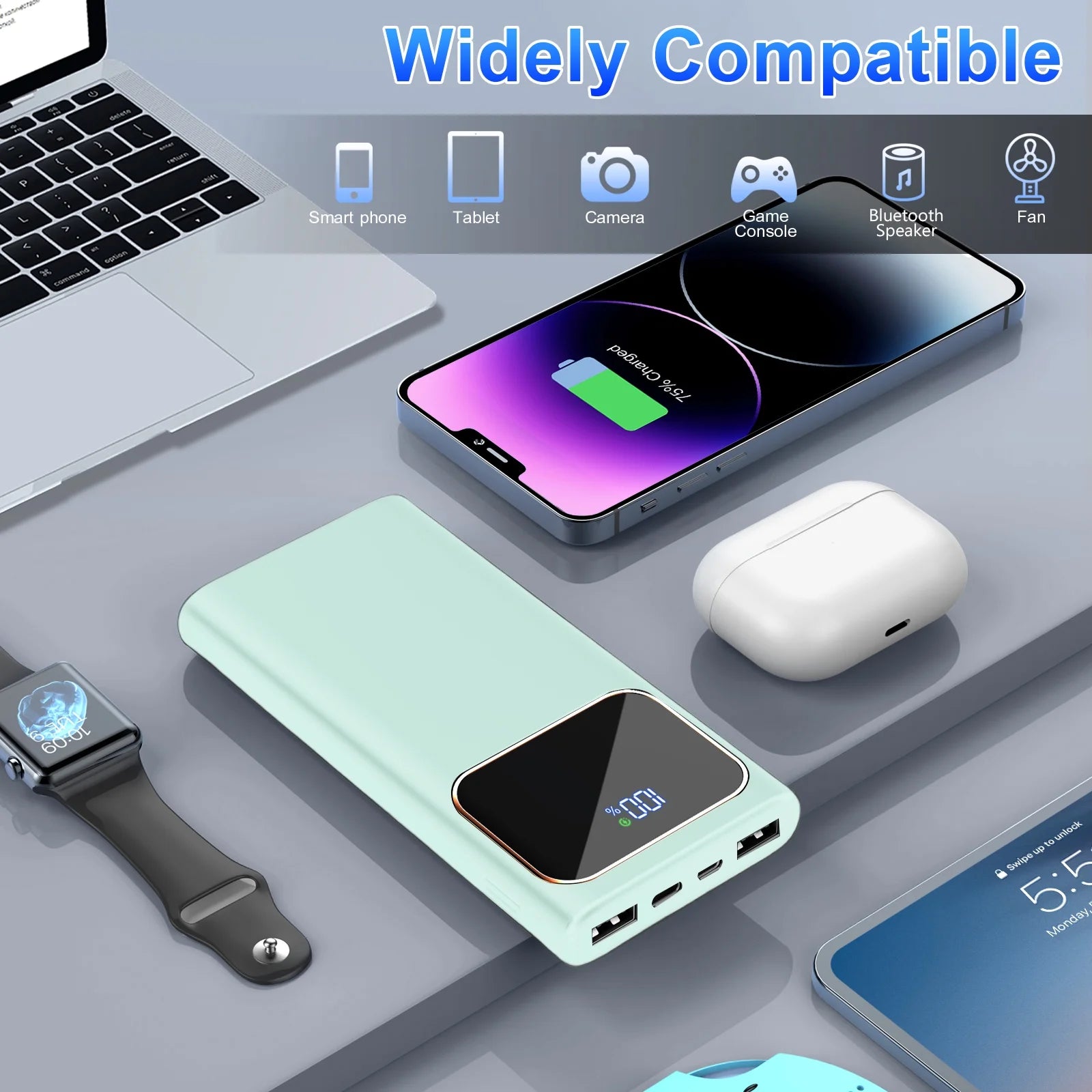 Portable Charger, 20000Mah Power Bank, 22.5W Fast Charging Battery Pack with Usb-C/Usb-A Output, Digital Display Portable Phone Charger for Iphone 17/16/15/14/13 Pro Samsung Google LG Ipad Airpods