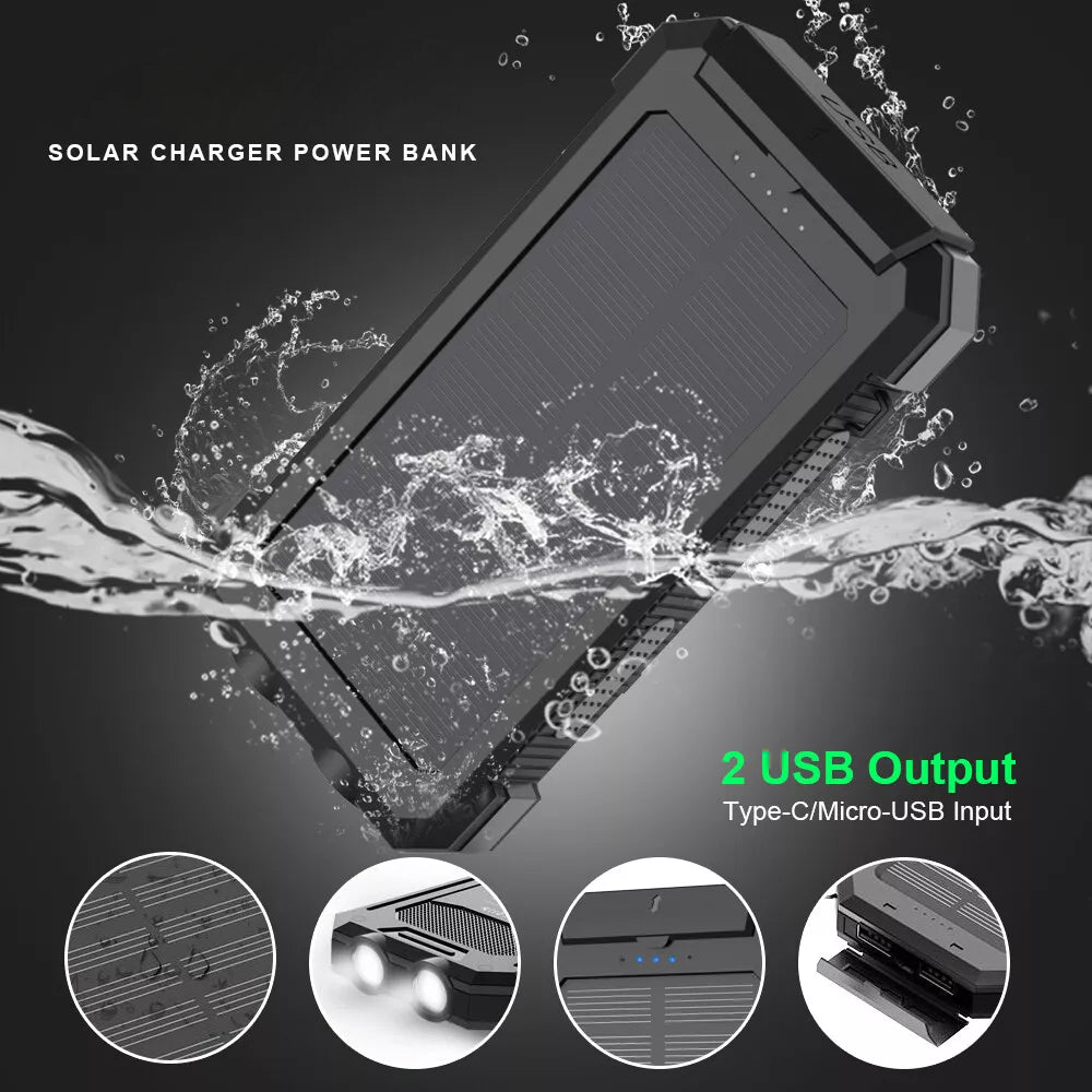 Power Bank Solar Portable Phone Charger Battery Pack, Outdoor Phone Power Supply