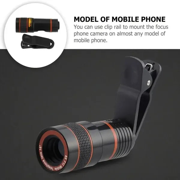 Mobile Phone Attachment Lens, Mobile Zoom Lens, Mobile Camera And Accessories, 8X, 12X, 20X, Smartphone And Tablet Long Focus Telephoto With Clip, Black