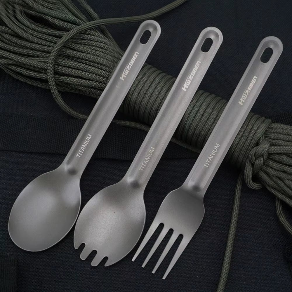 Portable Pure Titanium Spoon Outdoor Camping Ultralight Cookware Cutlery Fork Square Chopsticks EDC Environmental Accessories