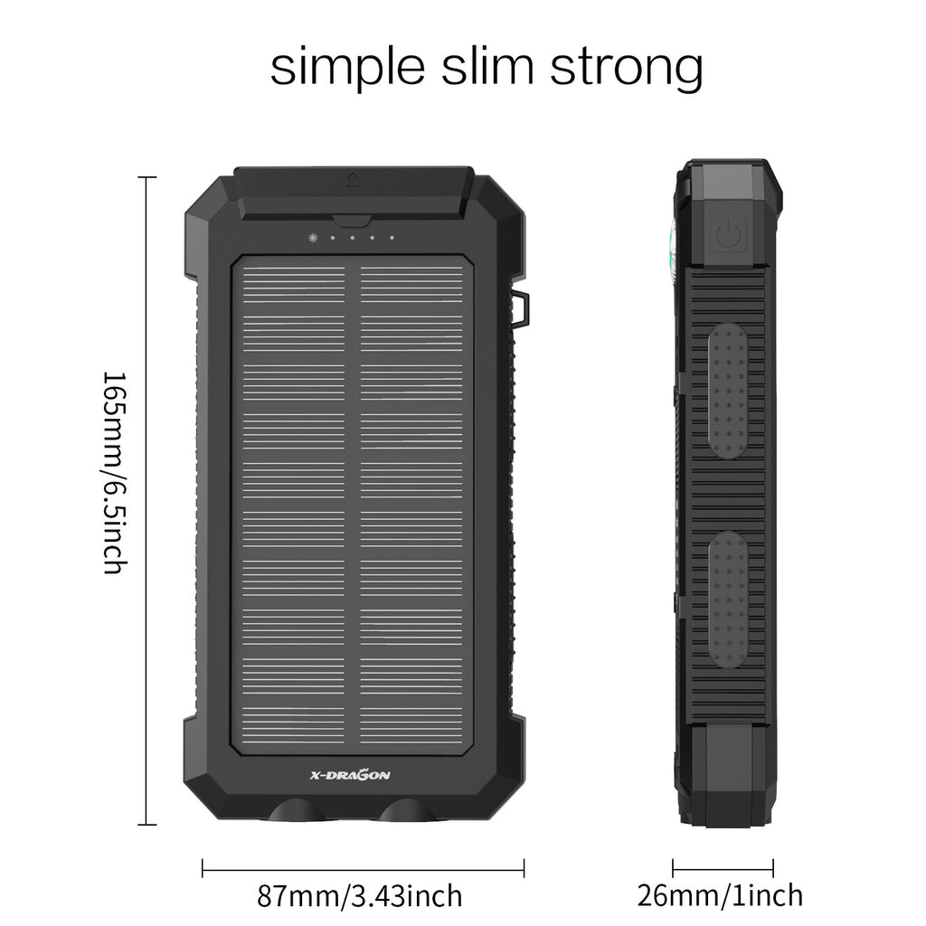 Power Bank Solar Portable Phone Charger Battery Pack, Outdoor Phone Power Supply