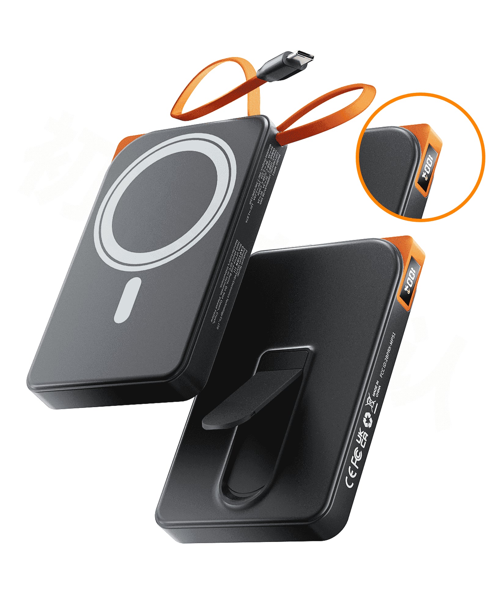 Magnetic Portable Charger for Magsafe, 10000Mah Power Bank, 22.5W Fast Charging Battery Bank, Built-In USB-C Cable with Foldable Stand and LED Display, Wireless Charger for Iphone 17/16, Andriod, Etc