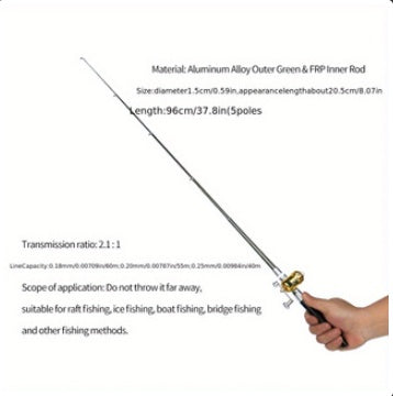 METABEST Premium Aluminum Alloy Pocket-Sized Pen Style Fishing Rod - Compact, Portable, And Ultra-Lightweight For Ice Raft, Bridge, And Travel Fishing - Perfect Gift For Fishing Enthusiasts And Beginn