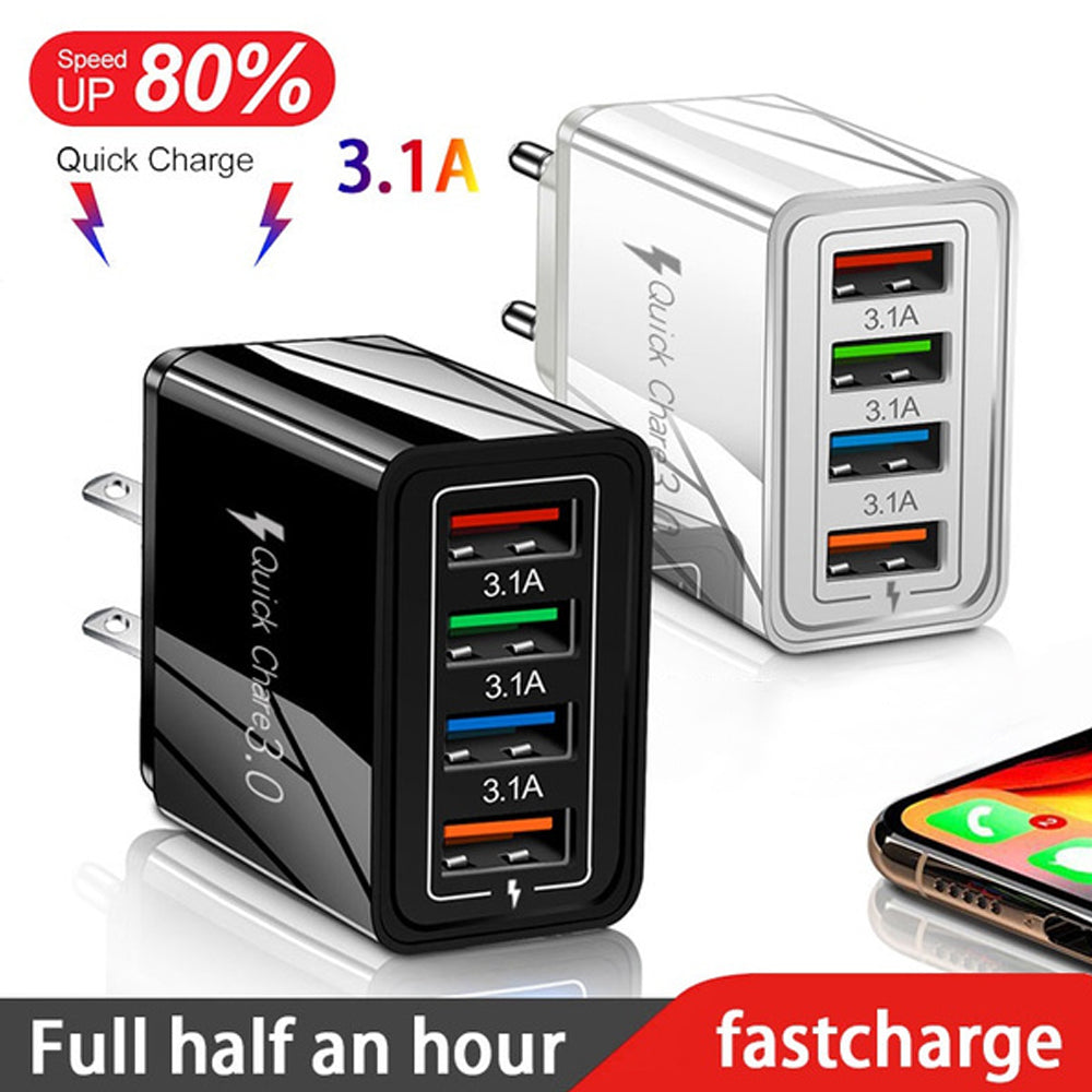 4-Port USB Fast Charger - Quick Charge 3.0 Multi-Device Adapter