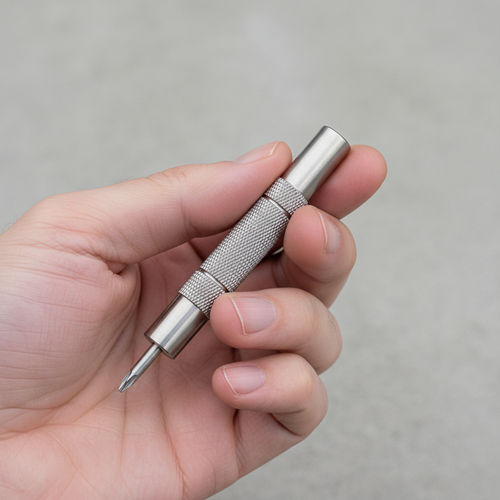 Screwdriver in hand showing size